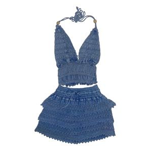 100% Cotton two piece halter and mini skirt set
